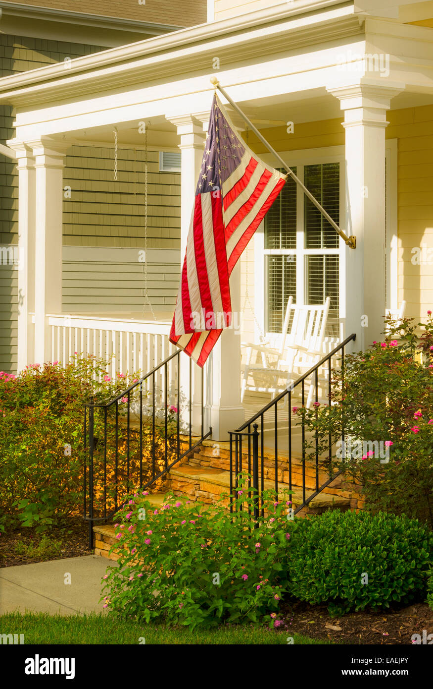 American flag hangs from front hi-res stock photography and images - Alamy