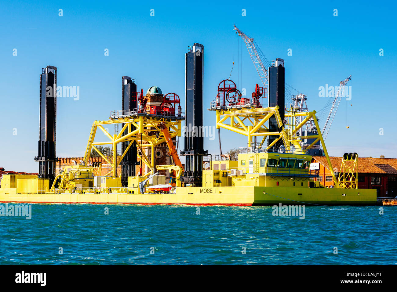 Jack-up vessel Mose, called after project to set up gates temporarily isolate the Venetian Lago Stock Photo