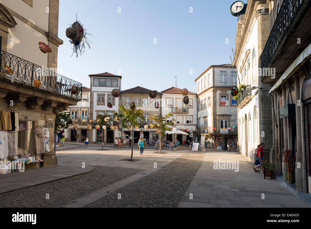 VALENÇA, PORTUGAL - SEPTEMBER 2, 2014: Shopping area in downtown. Portuguese Valença is a border town with Spain and specialized Stock Photo