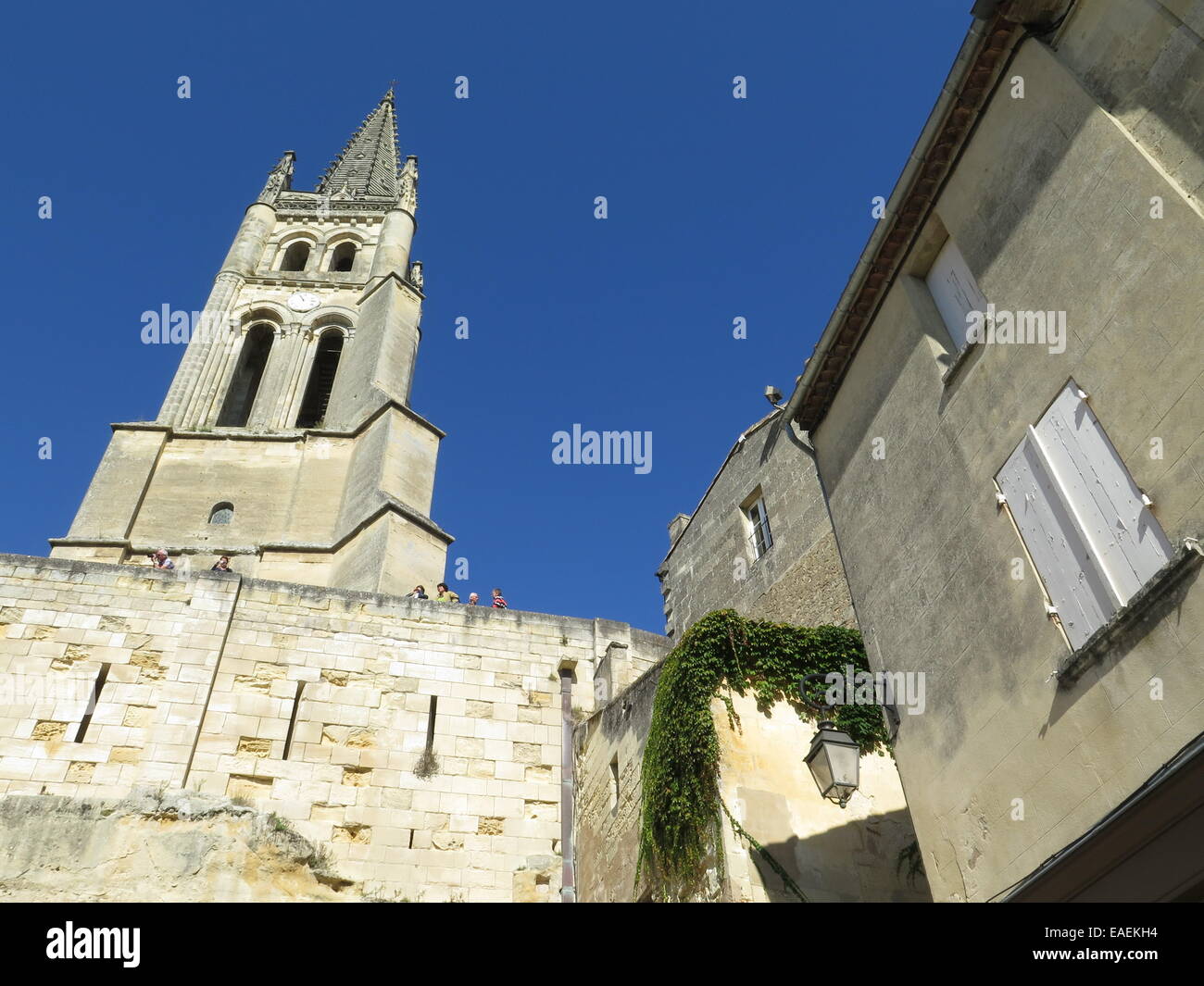 The Monolithic Church and Bell Tower at St Emilion, Bordeaux, France Stock Photo
