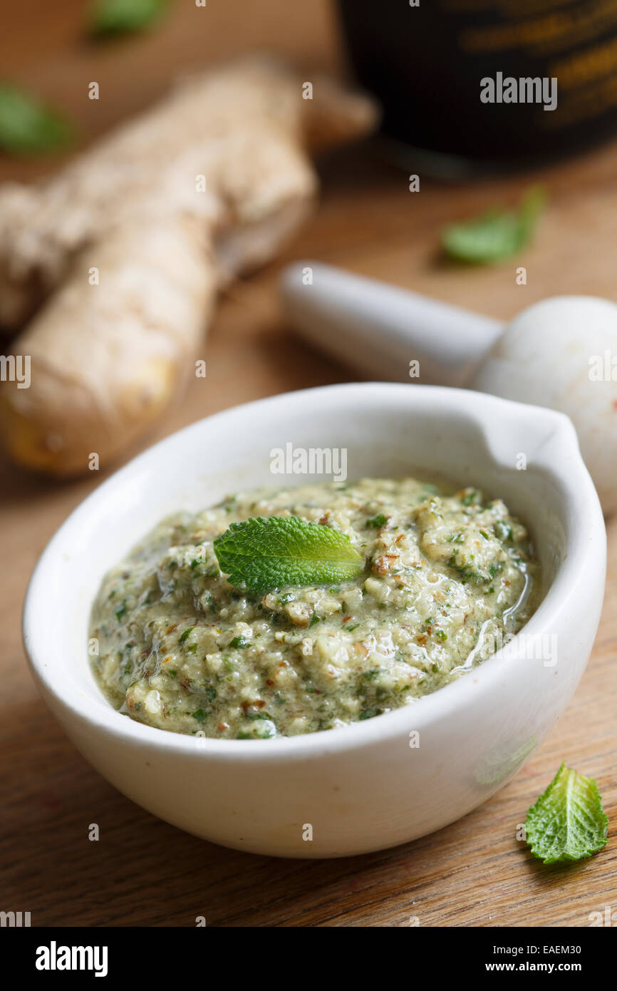 Pesto sauce with ginger and mint Stock Photo Alamy
