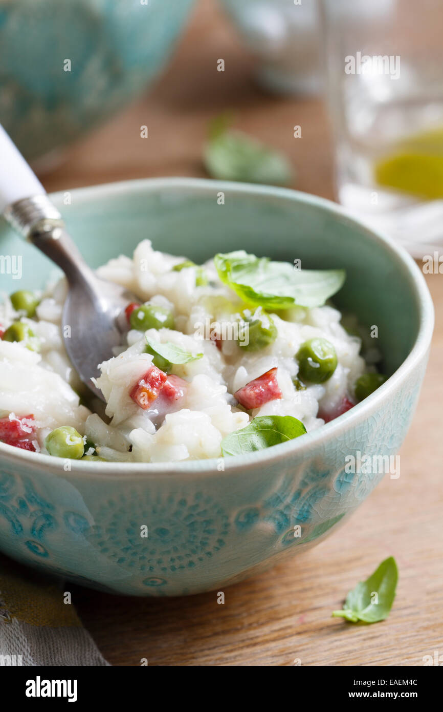 Pea and bacon risotto Stock Photo Alamy