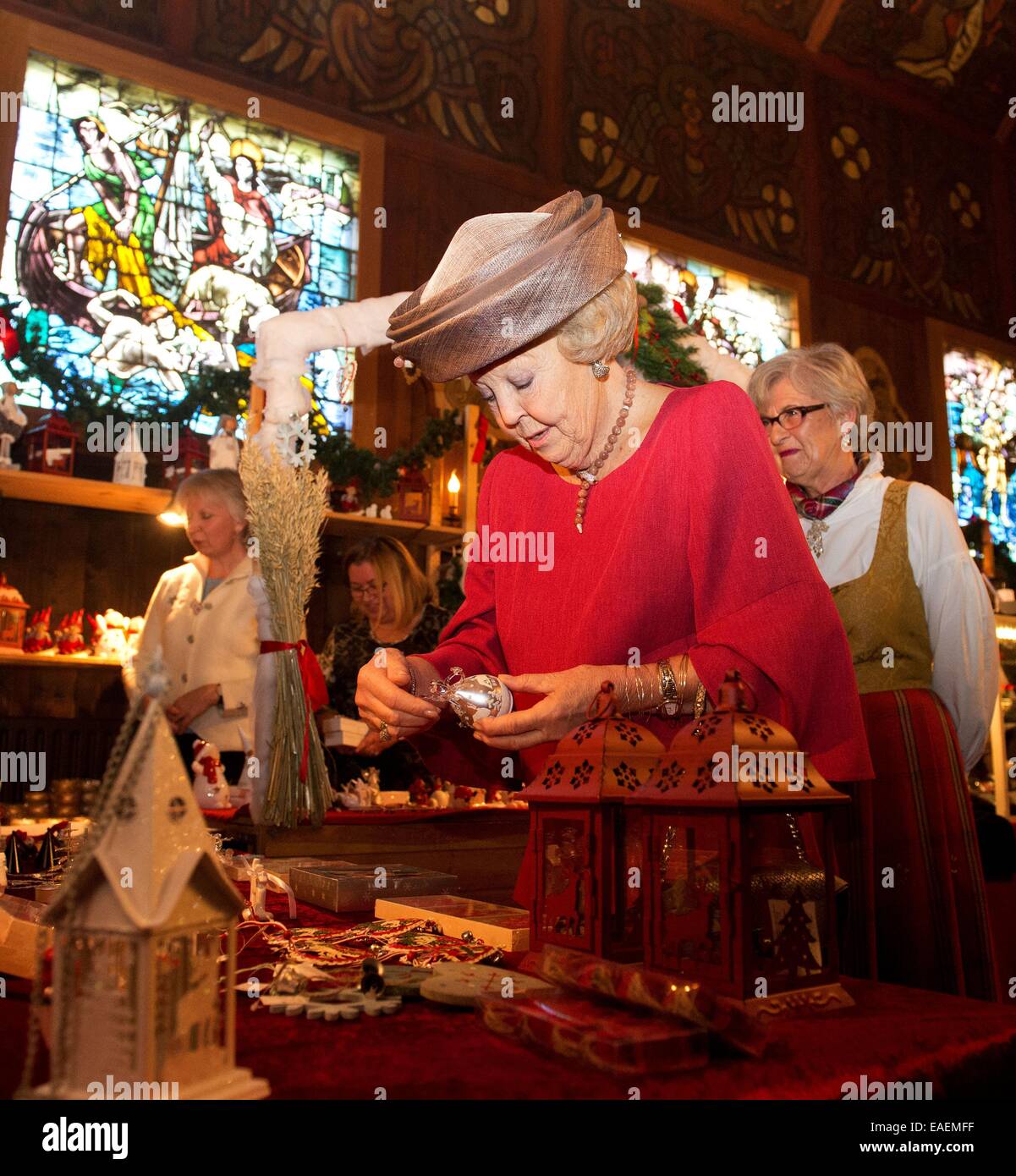 Dutch Princess Beatrix opens the 90th Christmas market in the Norwegian Church in Rotterdam, 13 November 2014. Norwegian products are sold at the annual Christmas market. The proceeds of the Christmas benefit is the preservation of the Church, since 2000 a national monument. Photo: Albert Philip van der Werf/RPE/entert NO WIRE SERVICE Stock Photo