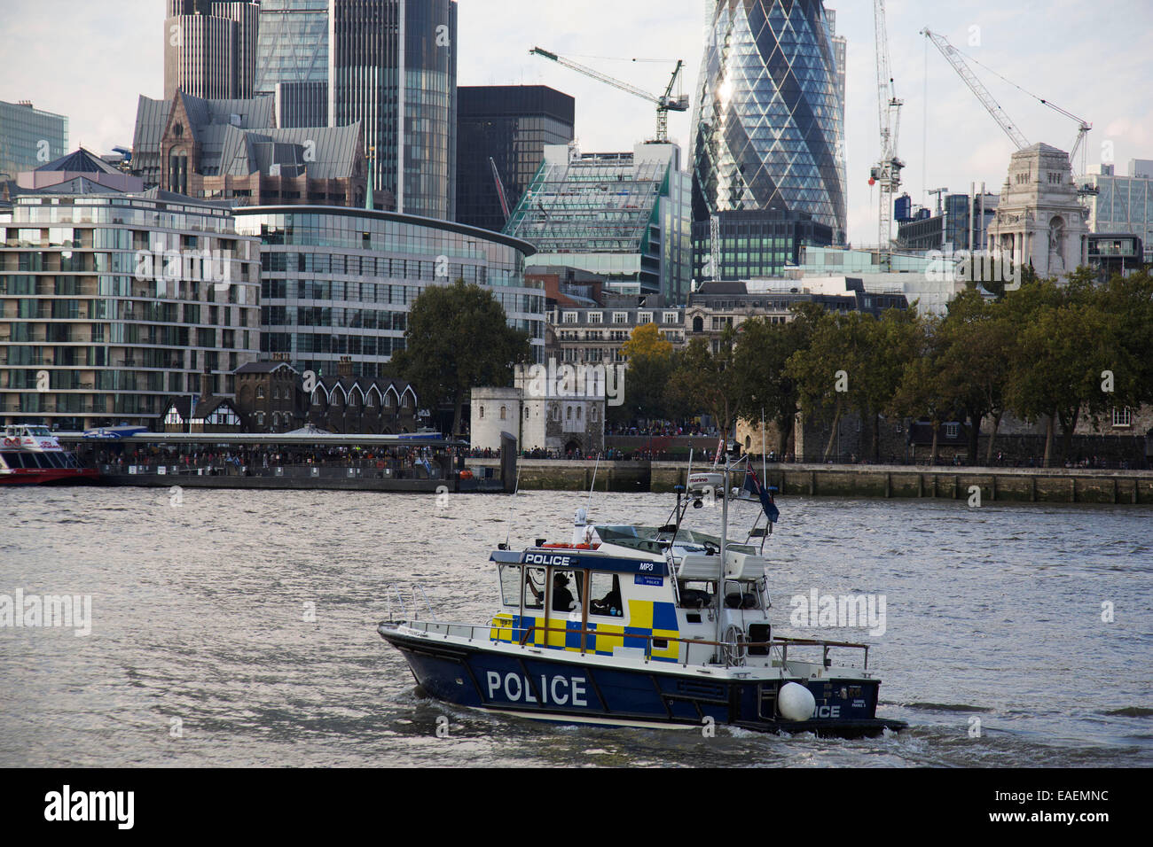 Thames River Police boat patrolling near to the City of London, UK. Stock Photo