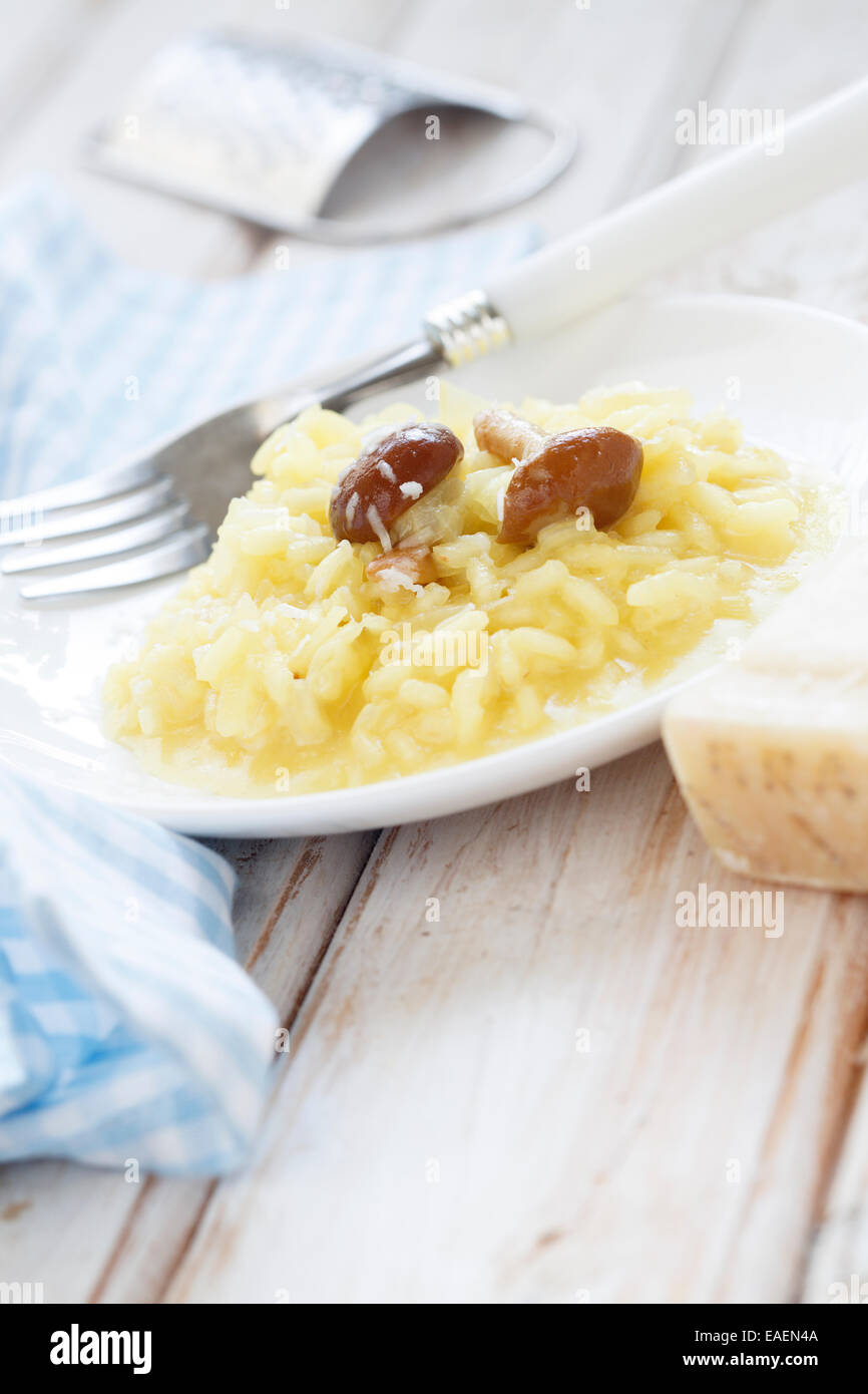 Risotto with mushrooms and cheese Stock Photo