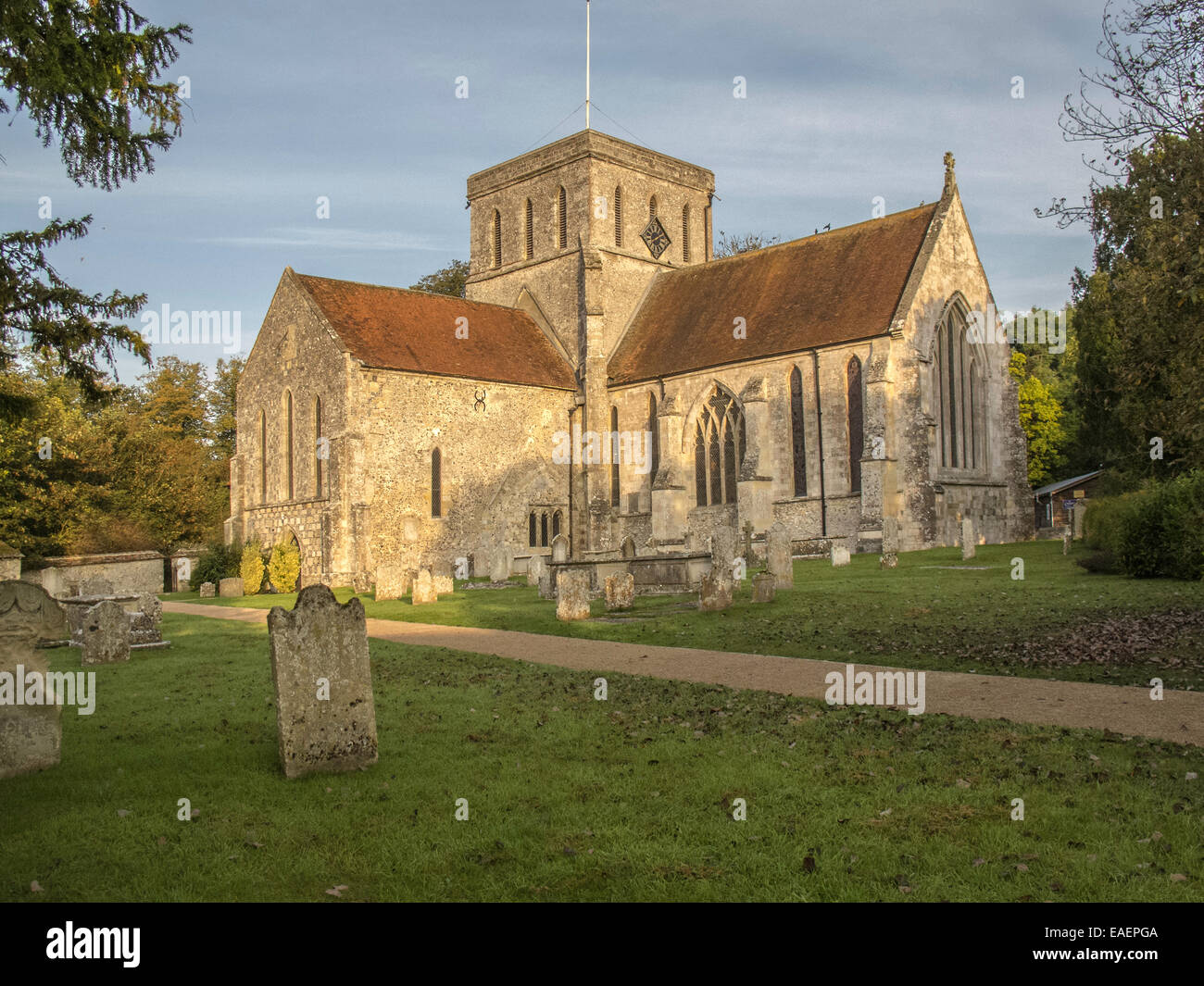 The 10thC church of St Mary & St Melor  Amesbury Wiltshire in autumn   light Stock Photo