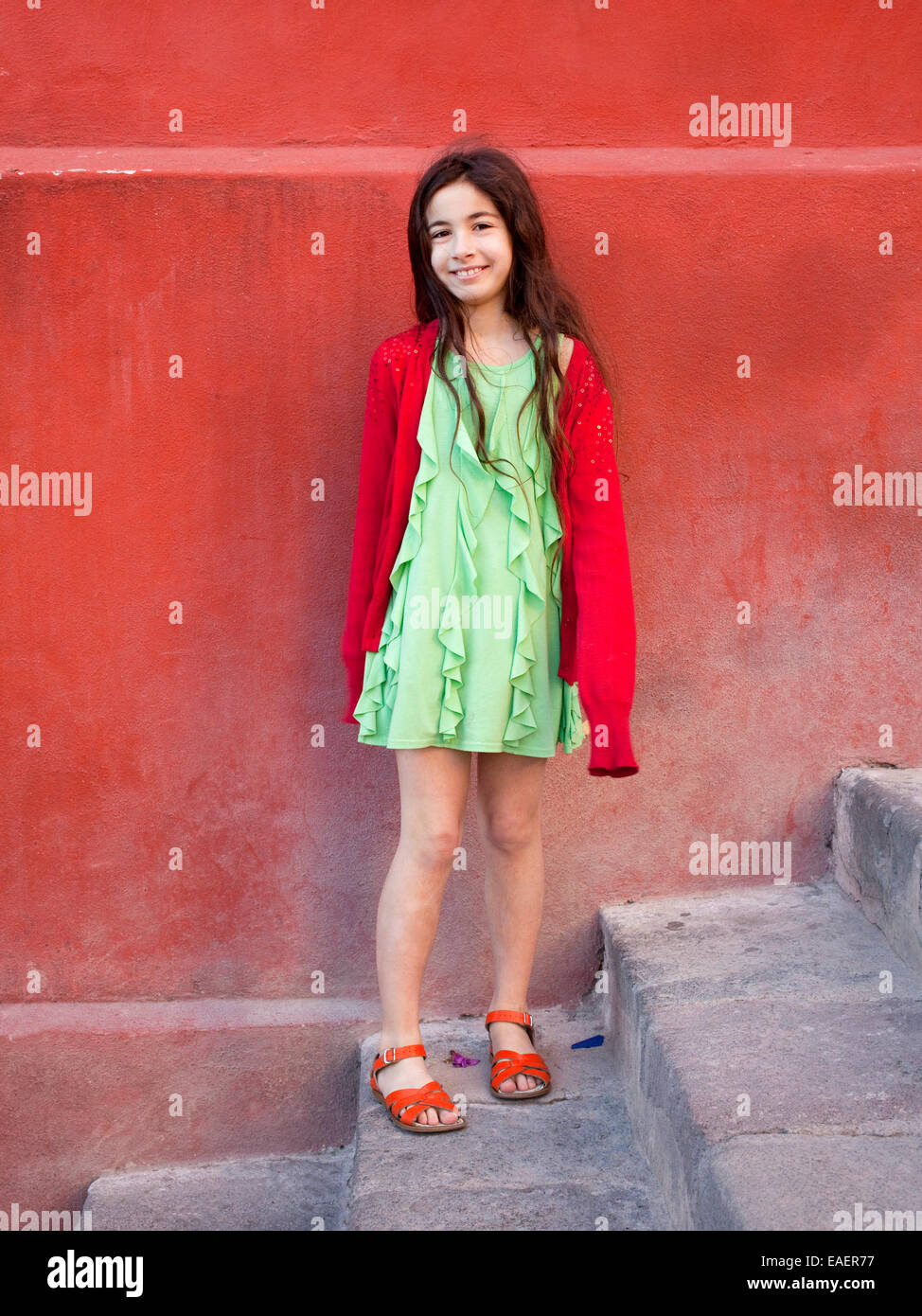 portrait of colorfully dressed young girl Stock Photo