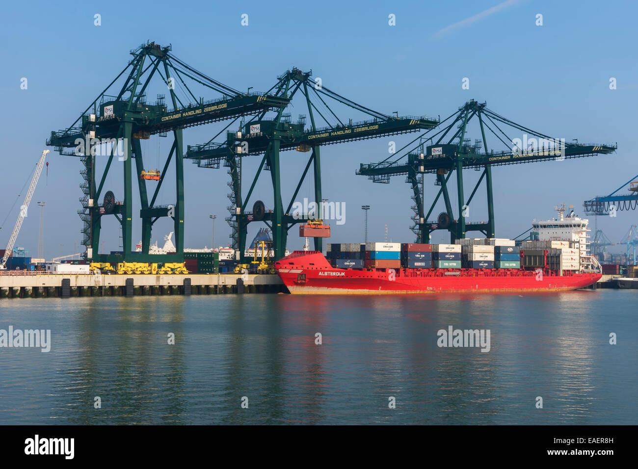 Wider view on port of Zeebrugge-Seabruges. Stock Photo