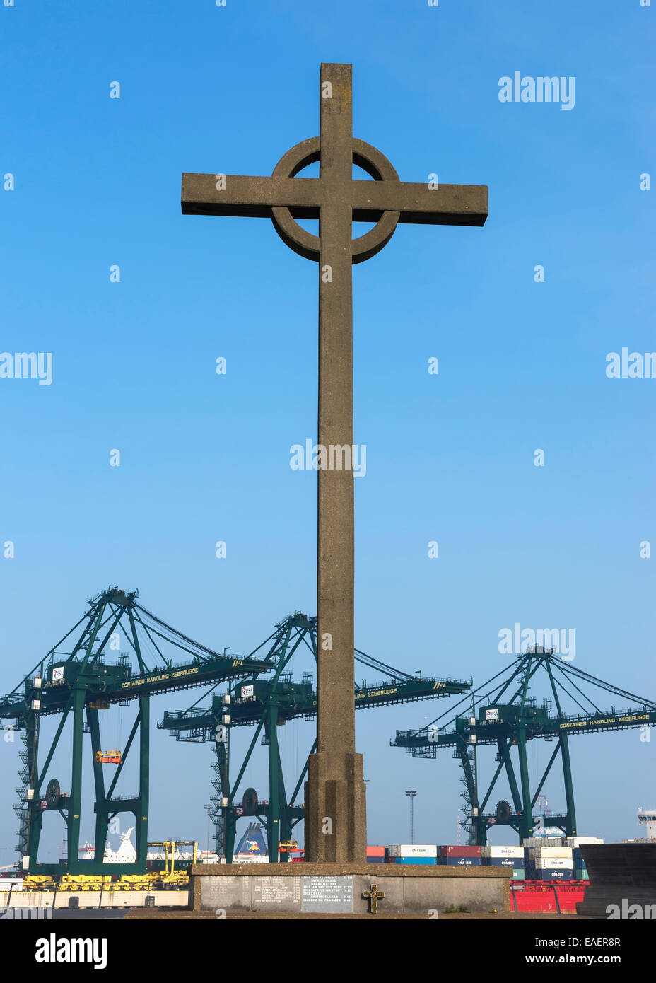 Fischermen's cross at the port of Zeebrugge-Seabruges. Stock Photo