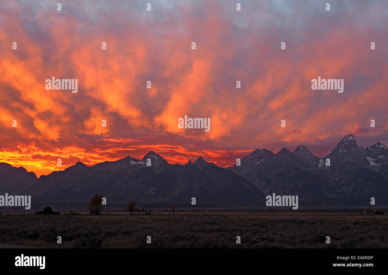 Sunset over the Teton Mountains Stock Photo