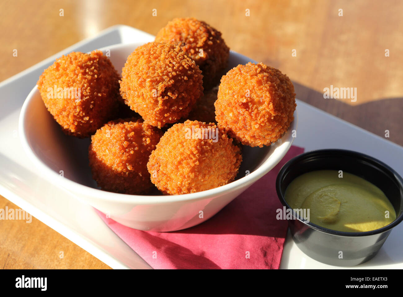 Bitterballen served in Eindhoven, the Netherlands. The traditional, deep fried Dutch dish is