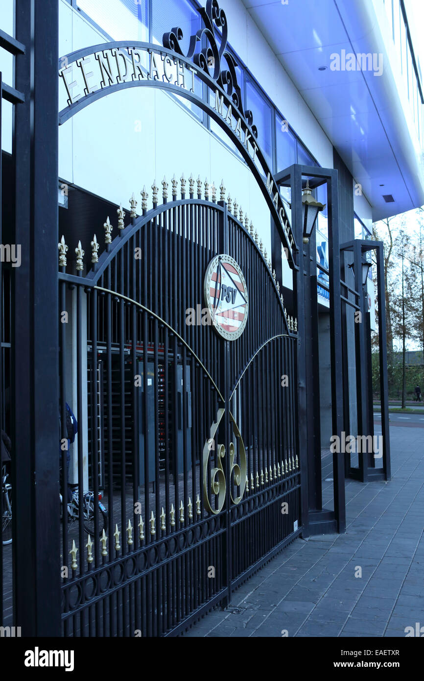 Ornate gates at the Philips Stadium in Eindhoven, the Netherlands. Stock Photo