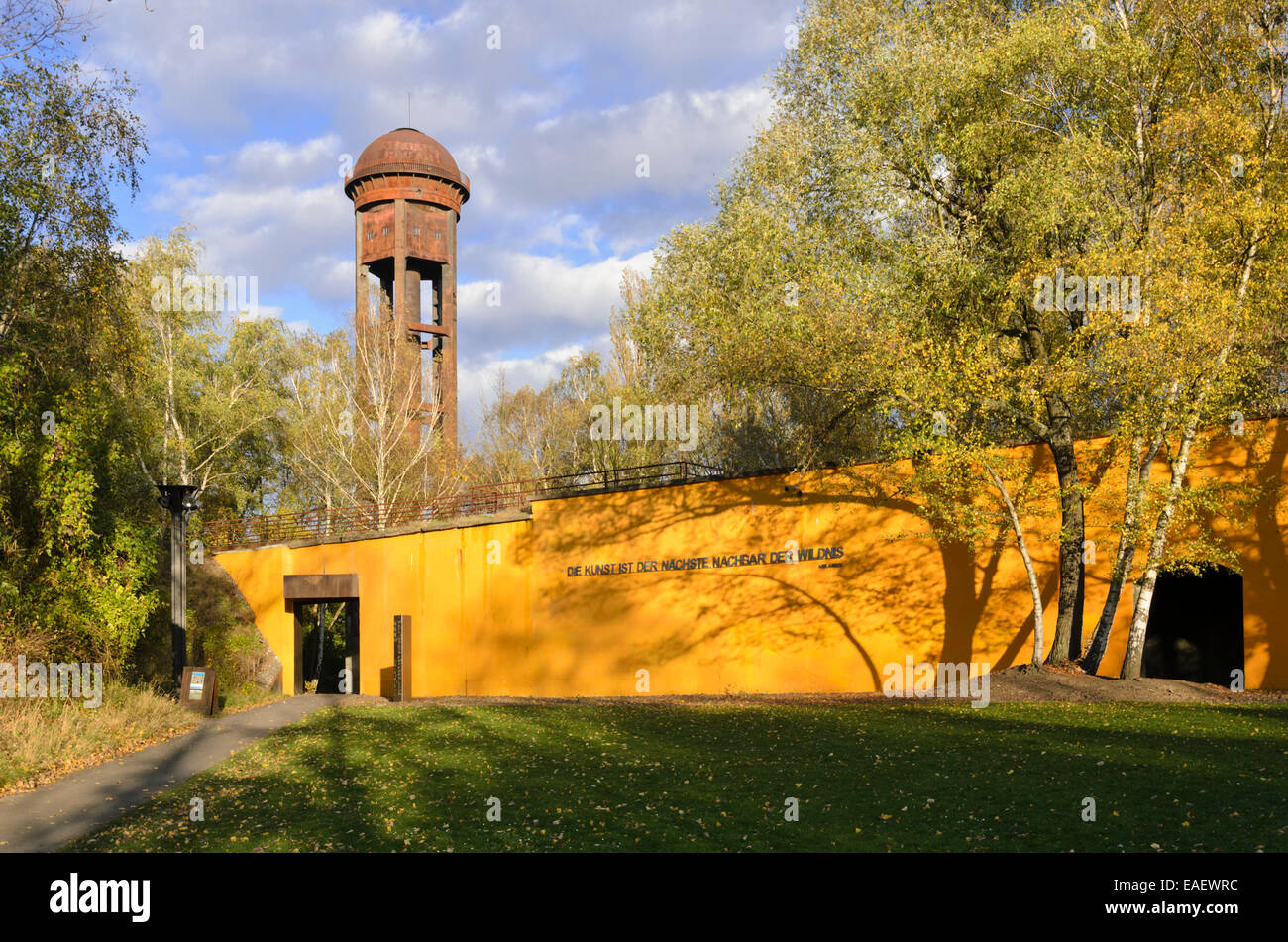 Water tower on an abandoned railway station, Südgelände Nature Park, Berlin, Germany Stock Photo