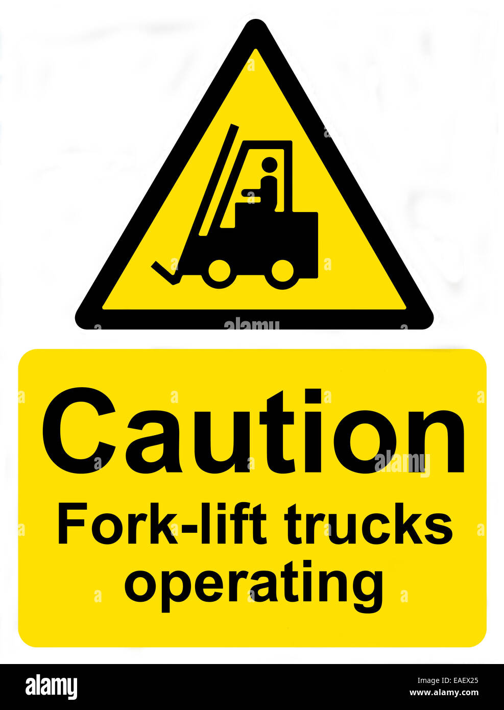 Caution Fork-lift trucks operating sign Stock Photo