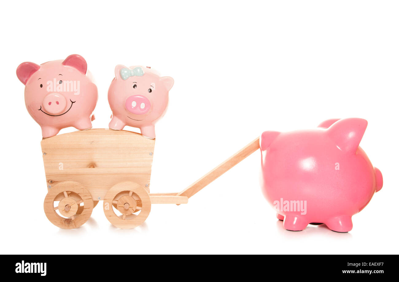 struggling to save piggy banks cutout Stock Photo