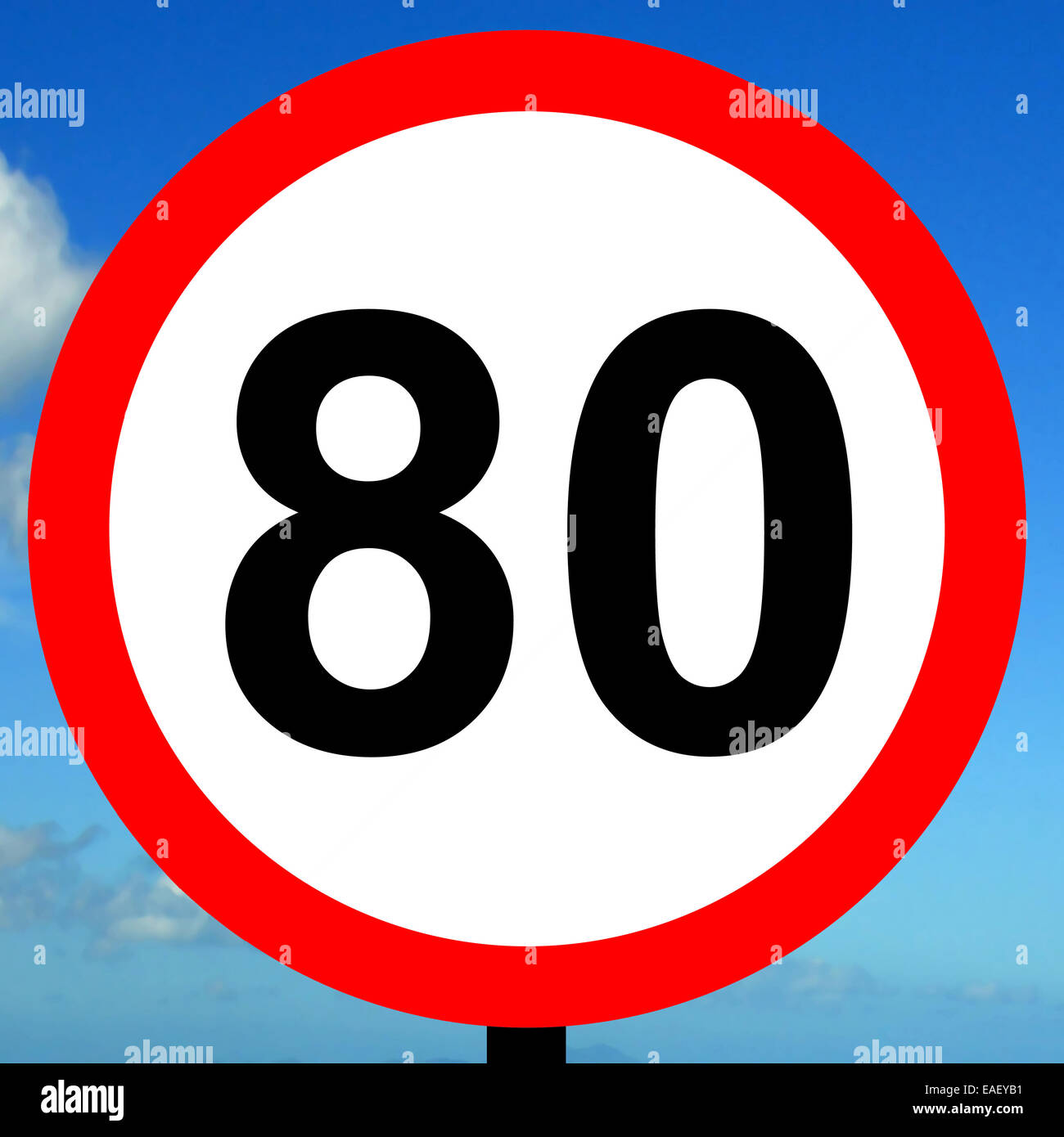 80 kph speed limit road traffic sign. Stock Photo