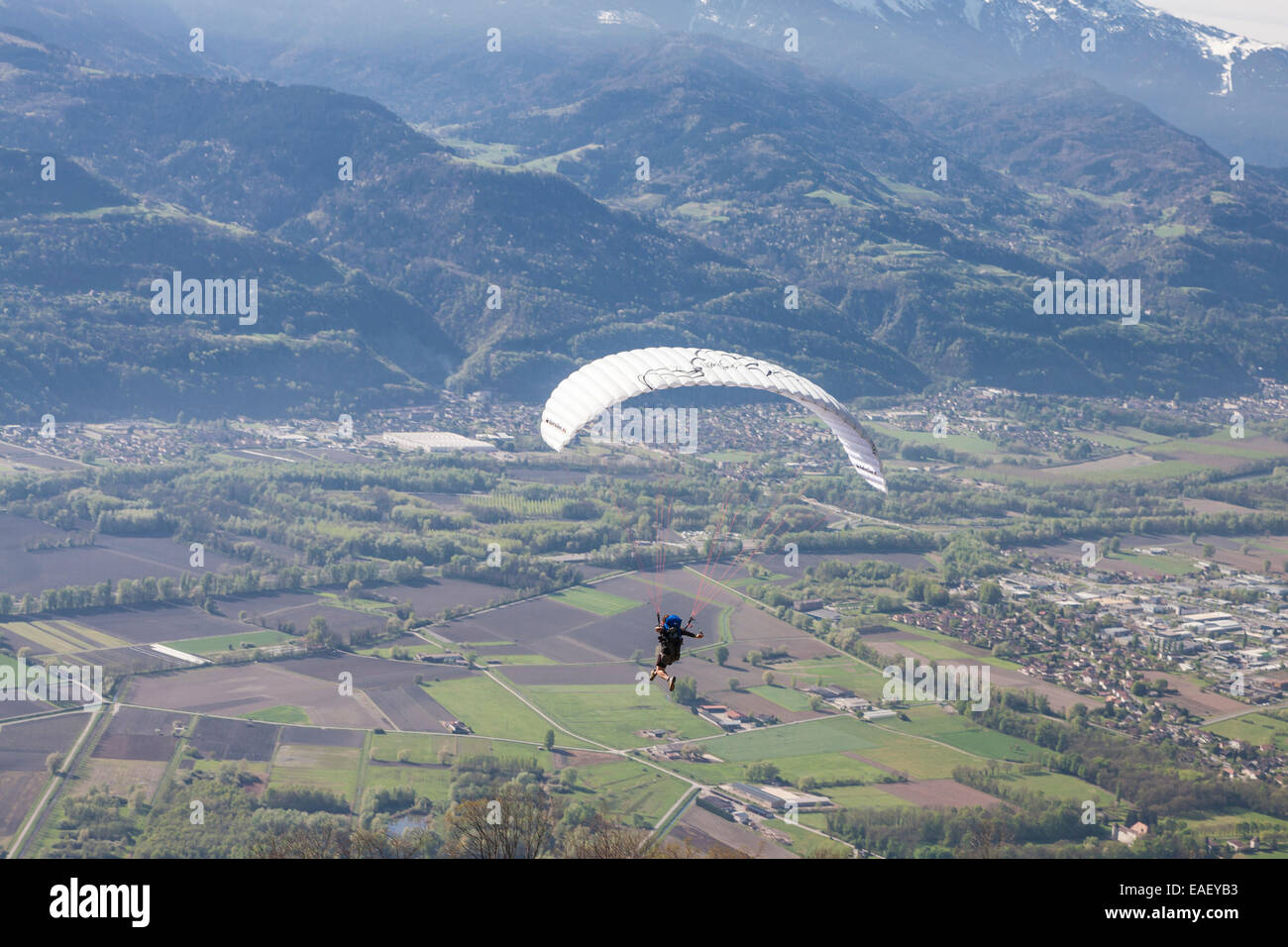 Paragliding at Saint Hilaire du Touvet, Natural park of Le Chartreuse, Isère, Rhône-Alpes, France Stock Photo