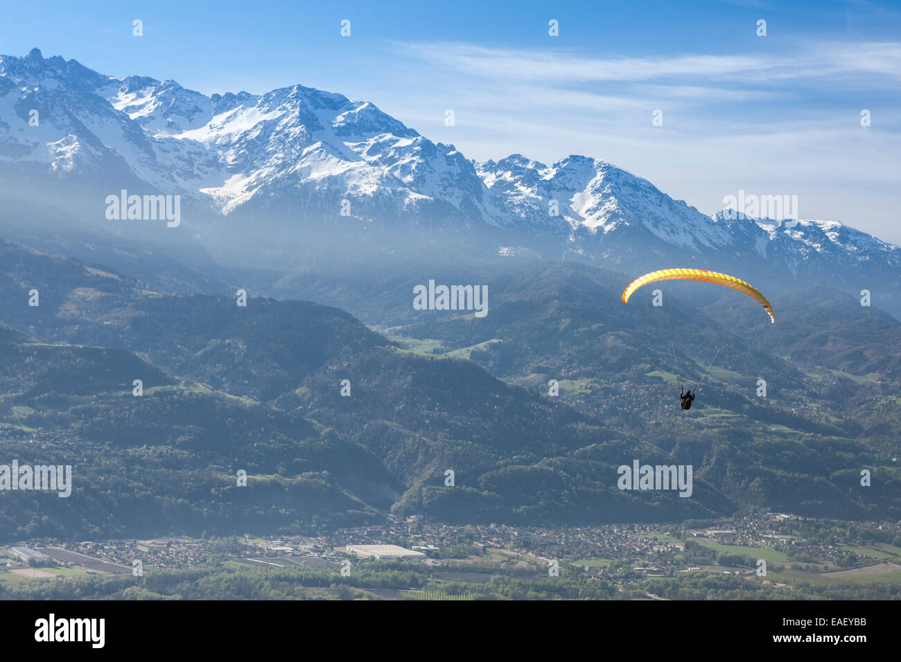 Paragliding at Saint Hilaire du Touvet, Natural park of Le Chartreuse, Isère, Rhône-Alpes, France Stock Photo