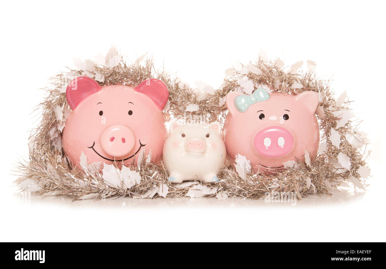 family saving money at christmas cutout Stock Photo