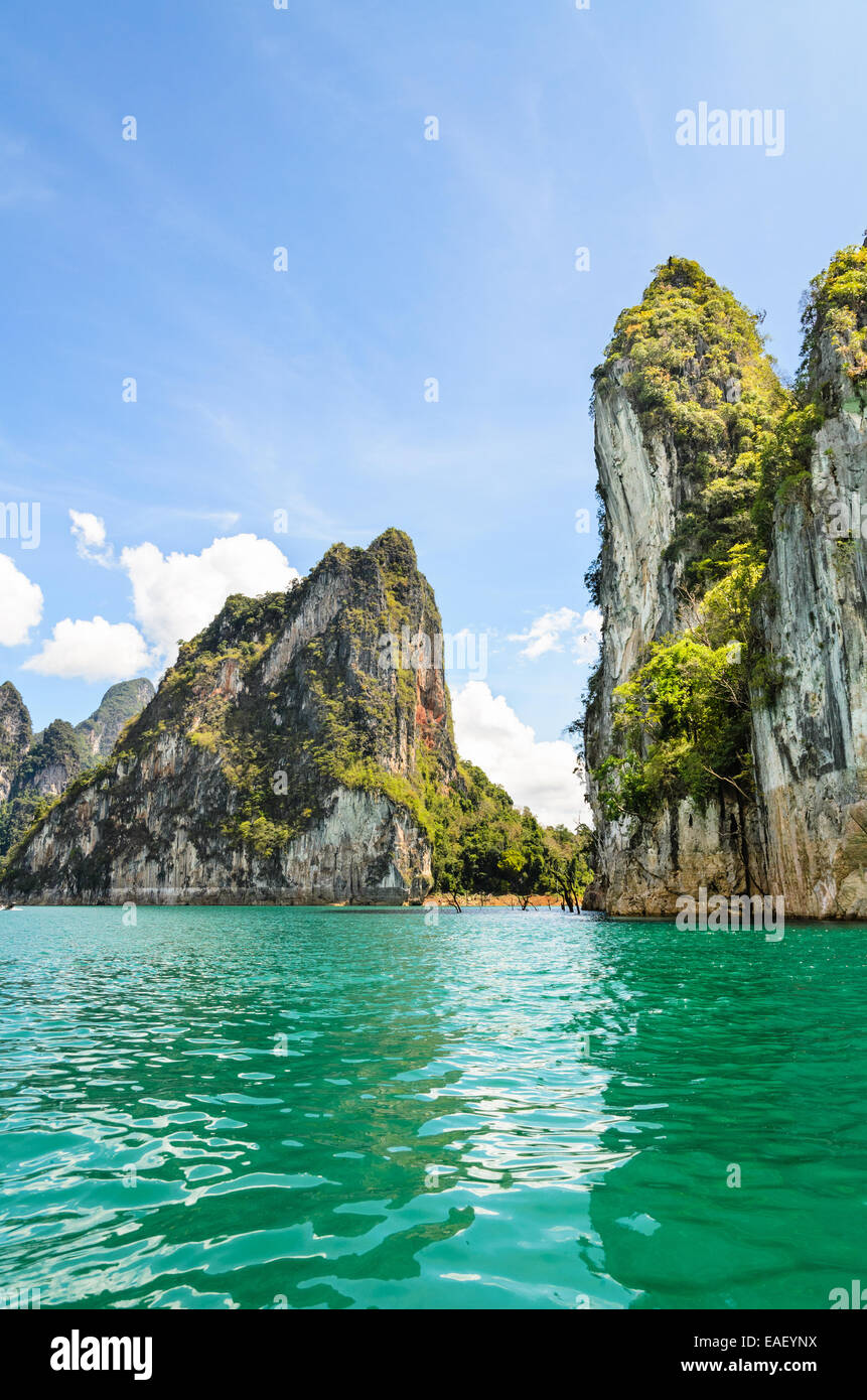 Beautiful island surrounded by water, Natural attractions at Ratchapapha dam in Khao Sok National Park, Surat Thani province, Gu Stock Photo