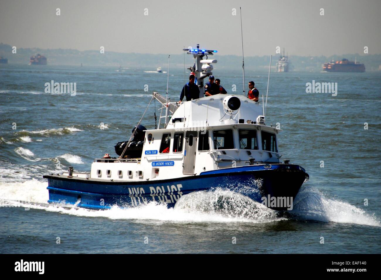 NYC New York City Police boat on the Hudson River providing security