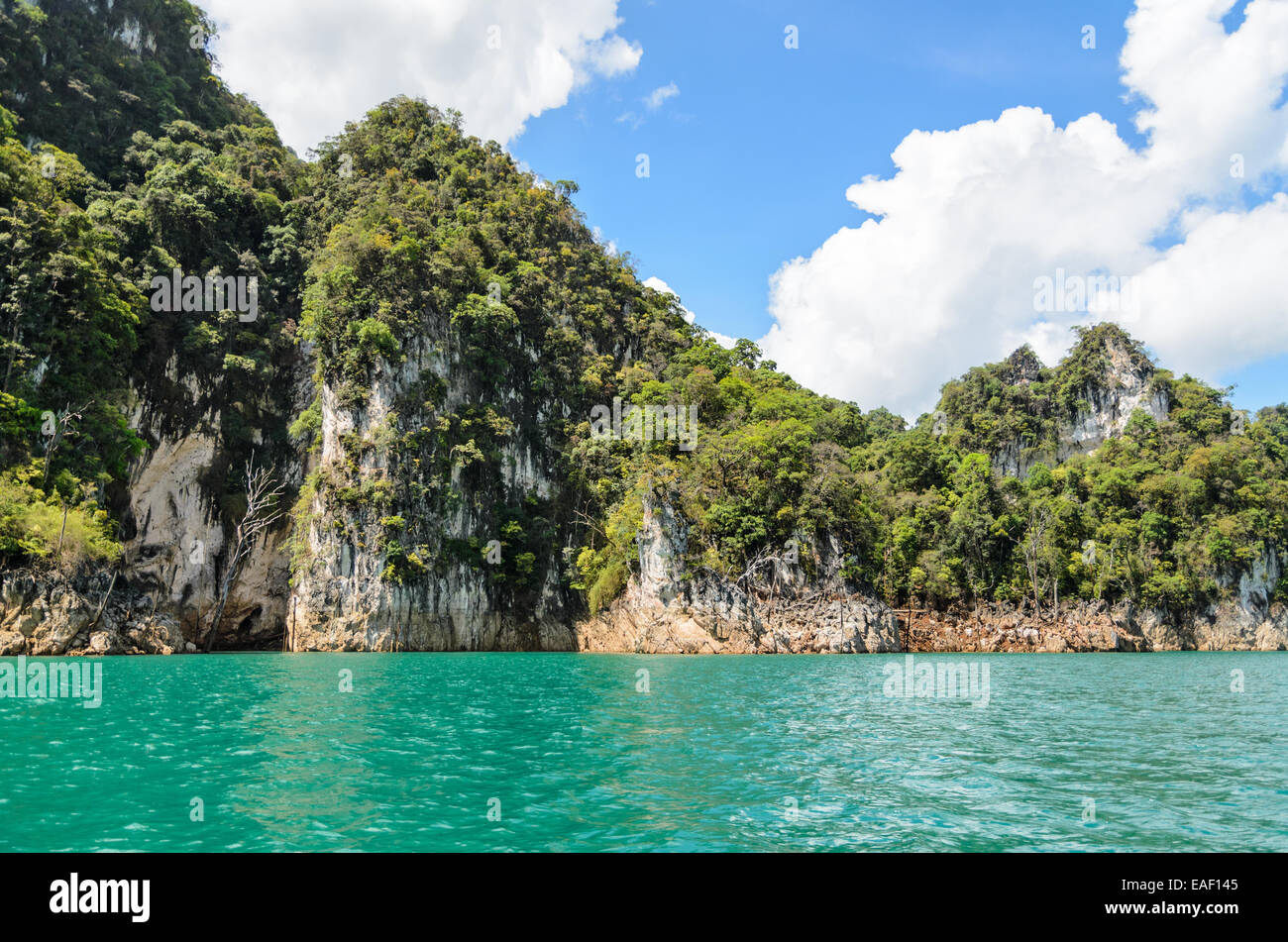 Beautiful island surrounded by water, Natural attractions at Ratchapapha dam in Khao Sok National Park, Surat Thani province, Gu Stock Photo