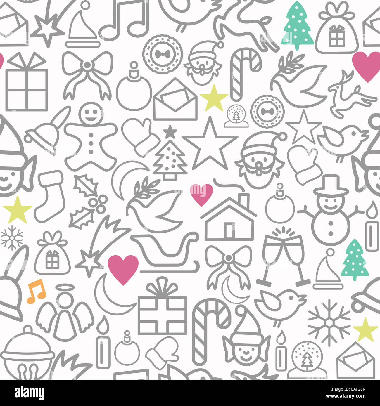 Merry Christmas wrapping paper seamless pattern background with line icons set. EPS10 vector file organized in layers for easy e Stock Photo