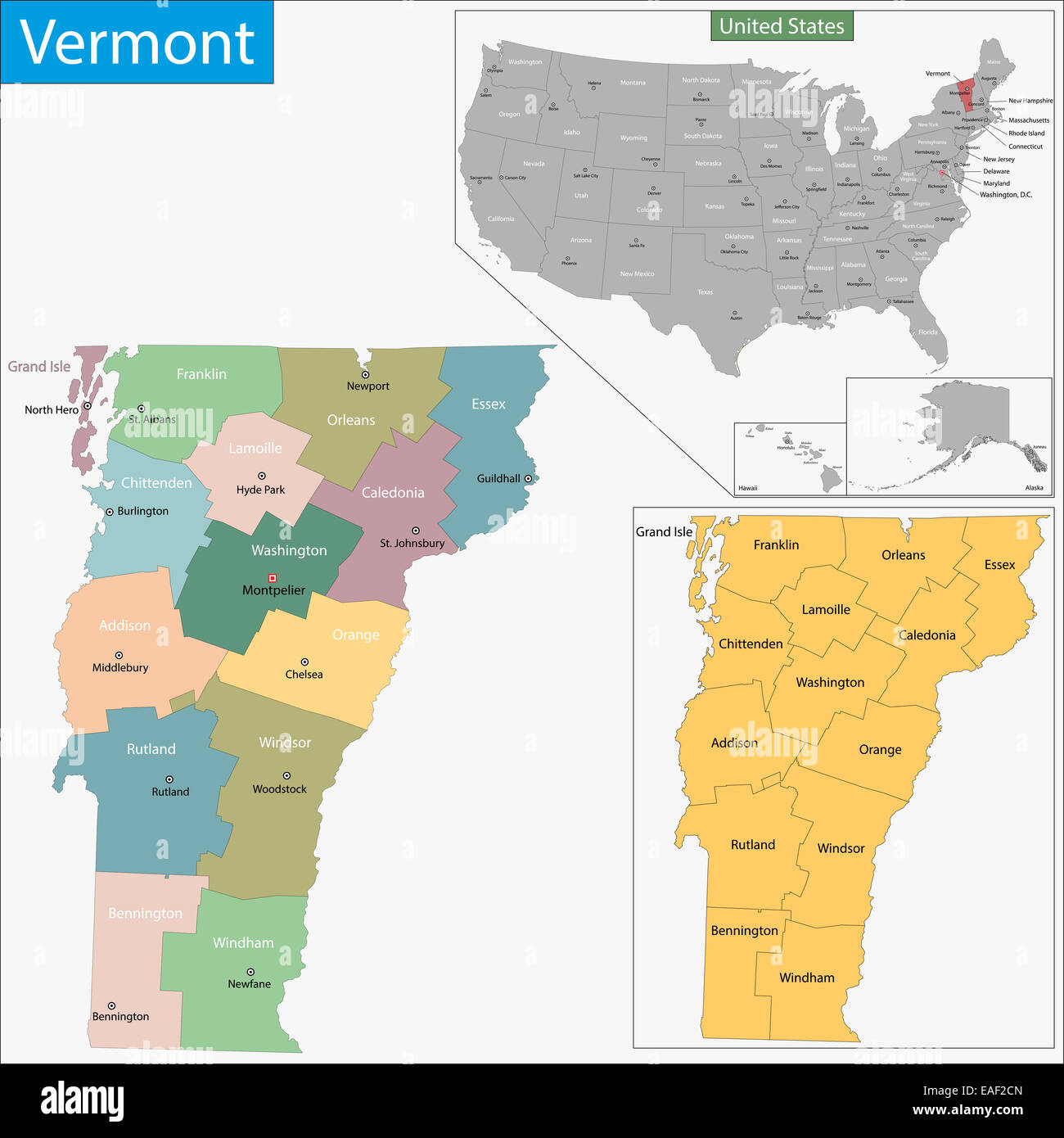 Political Map Of Vermont Hi Res Stock Photography And Images Alamy Vermont Map EAF2CN 
