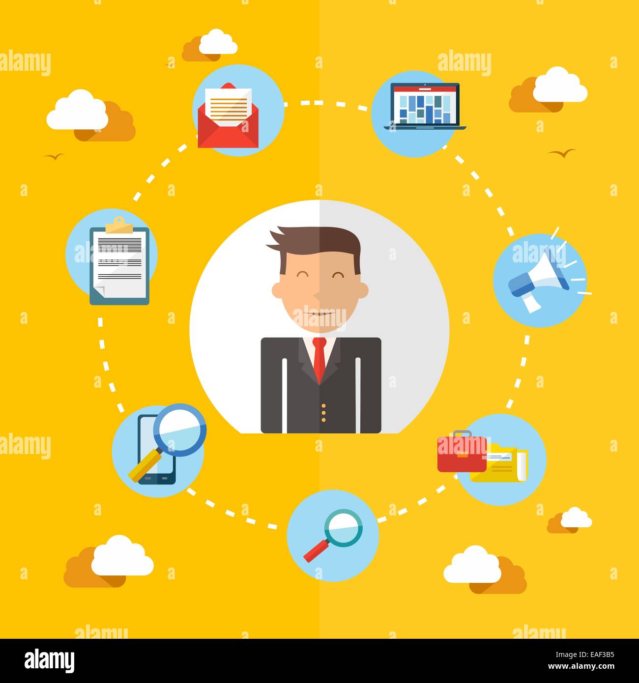 Business and management people concept with set of flat icons design. Marketing web, network and app elements. EPS10 vector file Stock Photo
