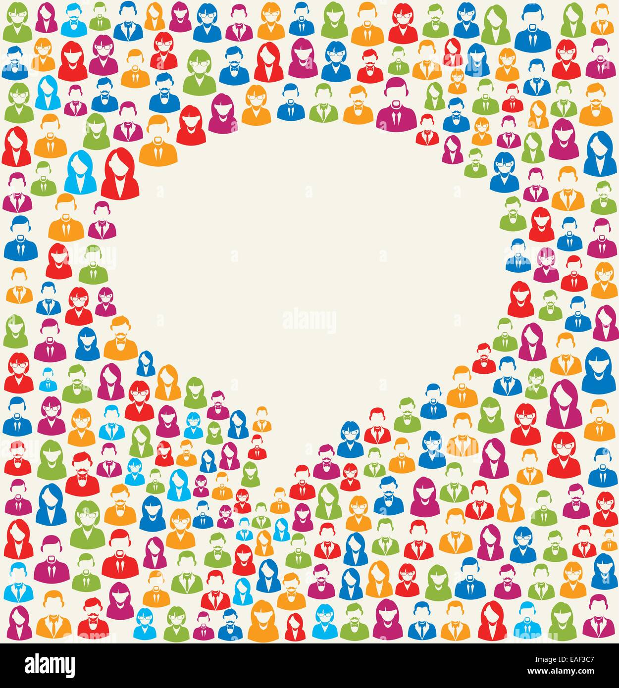 Colorful social media user icons texture in talk bubble shape composition background. EPS10 vector file with transparency layers Stock Photo