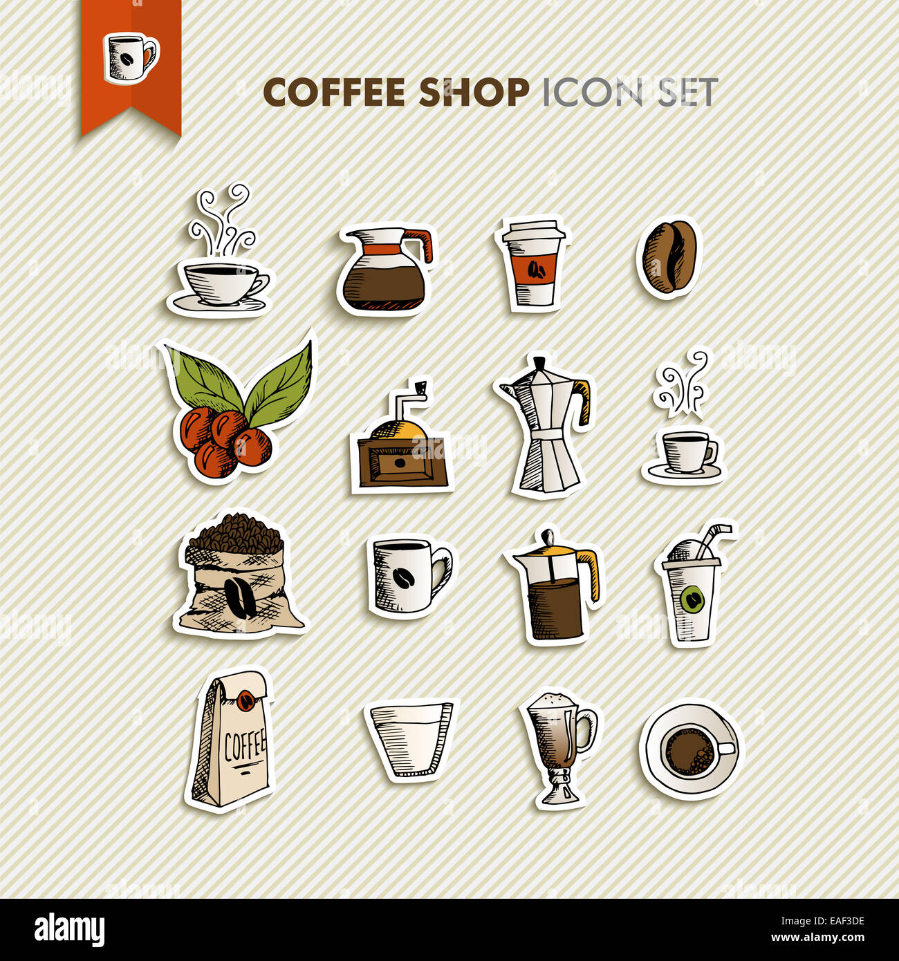 Hand drawn coffee shop icons set design. Menu, website and app elements ...