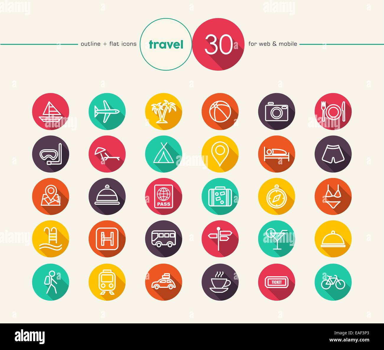 Travel colorful flat icons set for web and mobile app. EPS10 vector ...