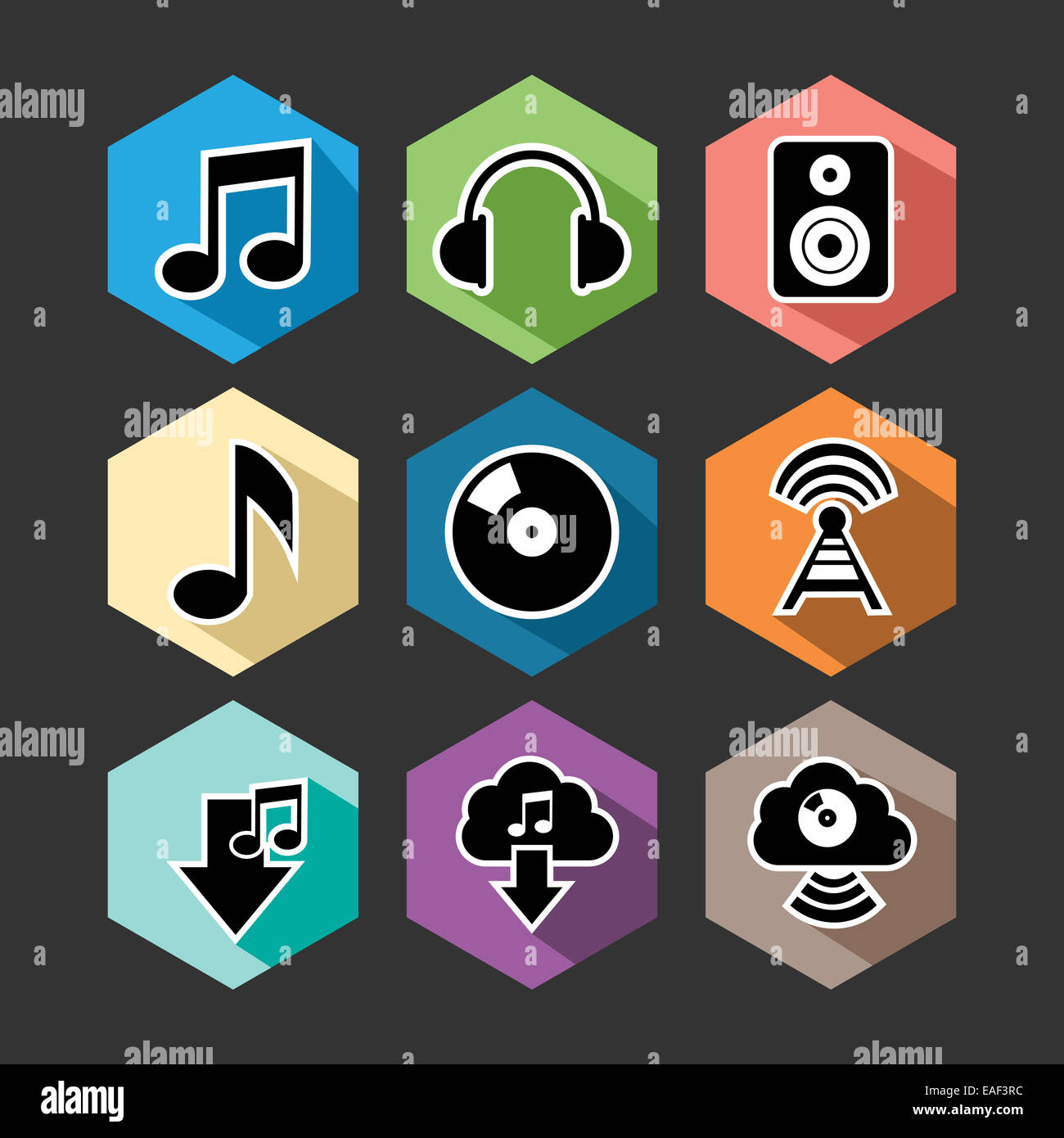 Music and sound set of flat icons design. Can be used for website and mobile app. EPS10 vector file organized in layers for easy Stock Photo