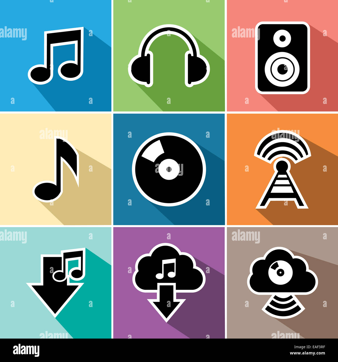 Music and sound set of flat icons design. Can be used for website and mobile app. EPS10 vector file organized in layers for easy Stock Photo