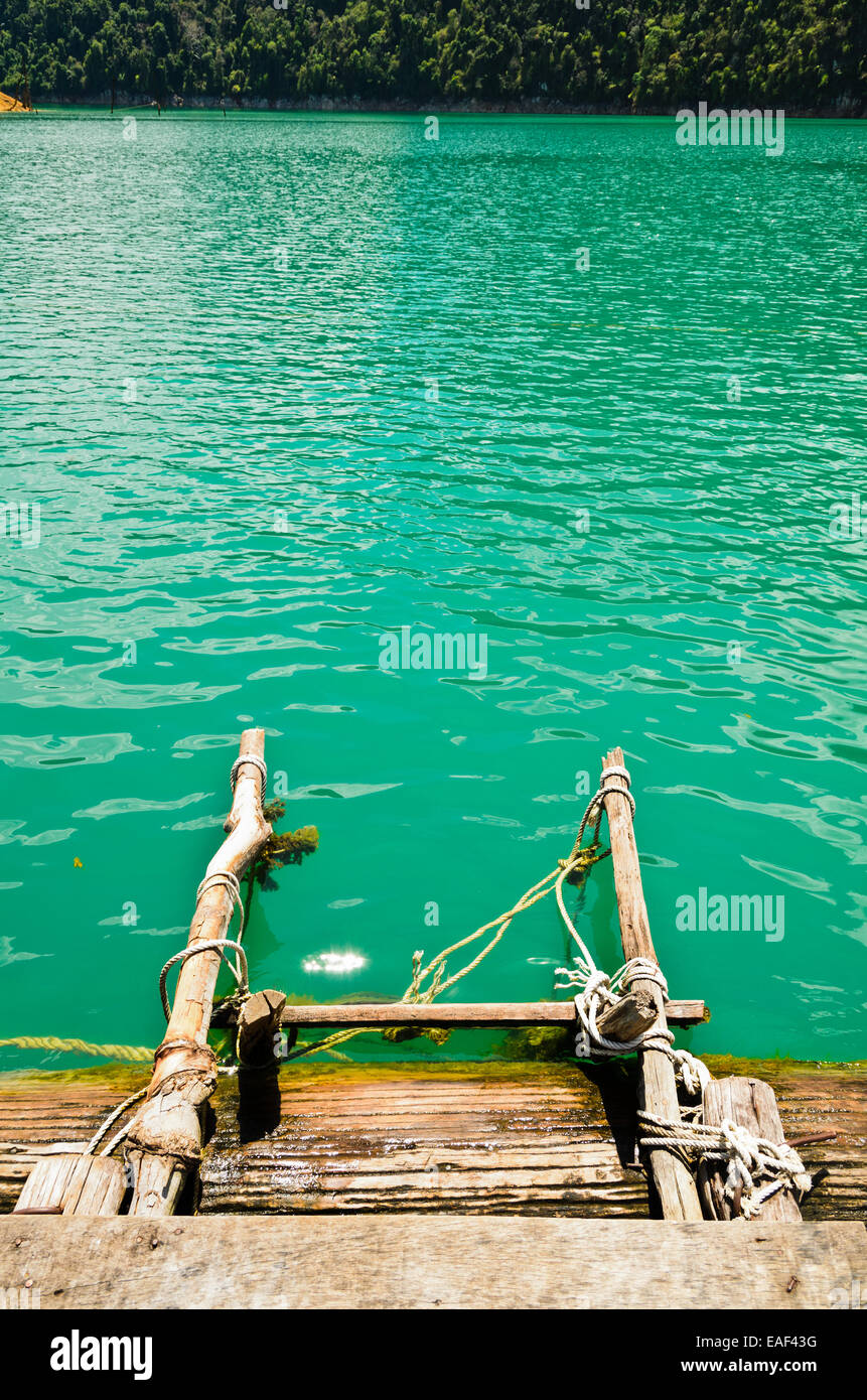 Ladder into the water part of the floating bungalows in Ratchaprapha Dam, Khao Sok National Park, Surat Thani Province, Thailand Stock Photo