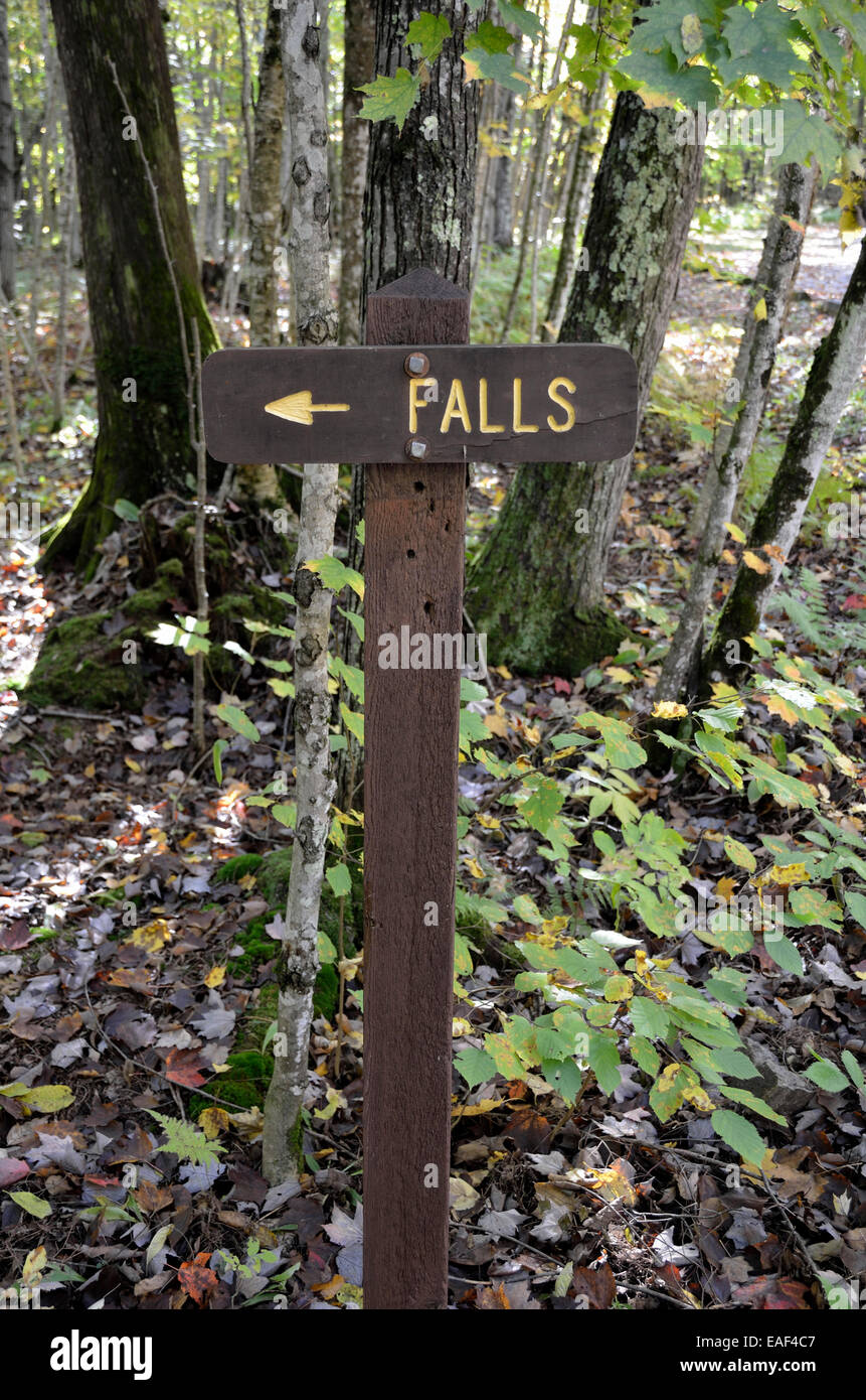 Falls sign in Bessemer, Michigan Stock Photo