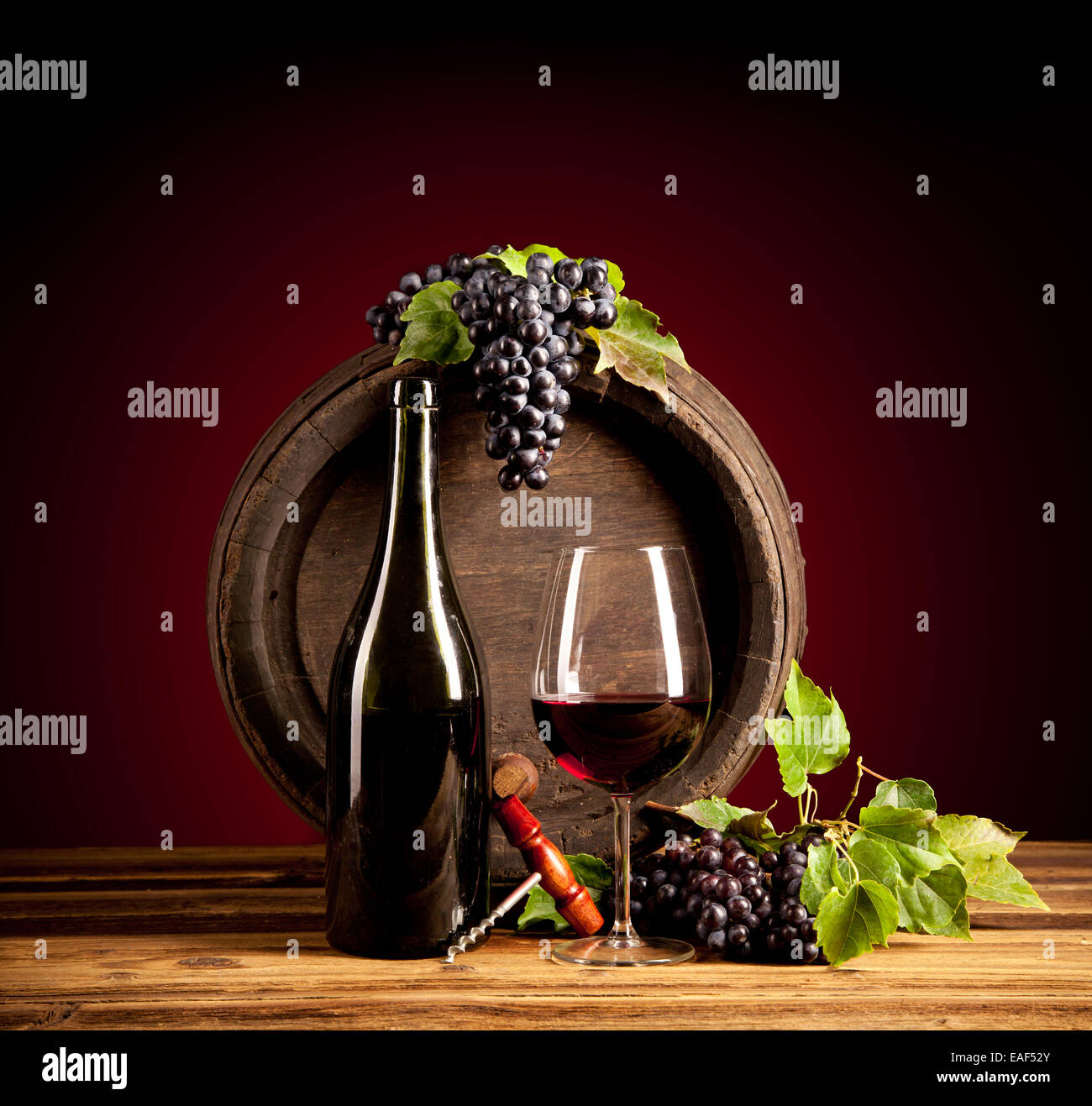 Still life of wine with wooden keg Stock Photo