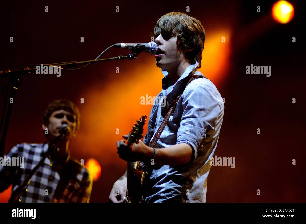 BENICASIM, SPAIN - JULY 21: Jake Bugg, known as the new Bob Dylan, band concert performance at FIB. Stock Photo