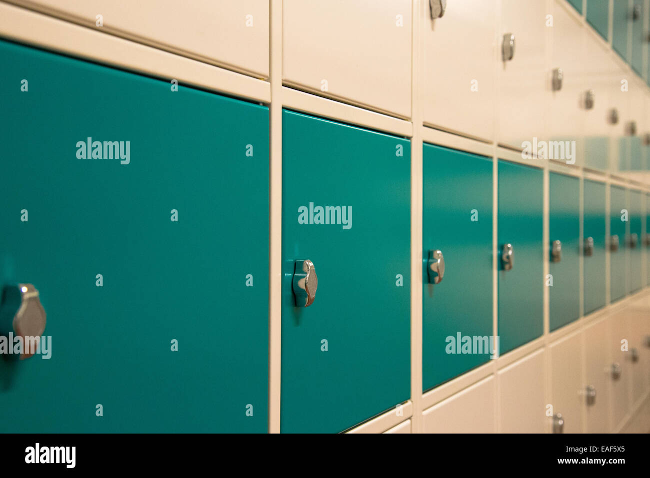 rows of automatic lockers at school Stock Photo