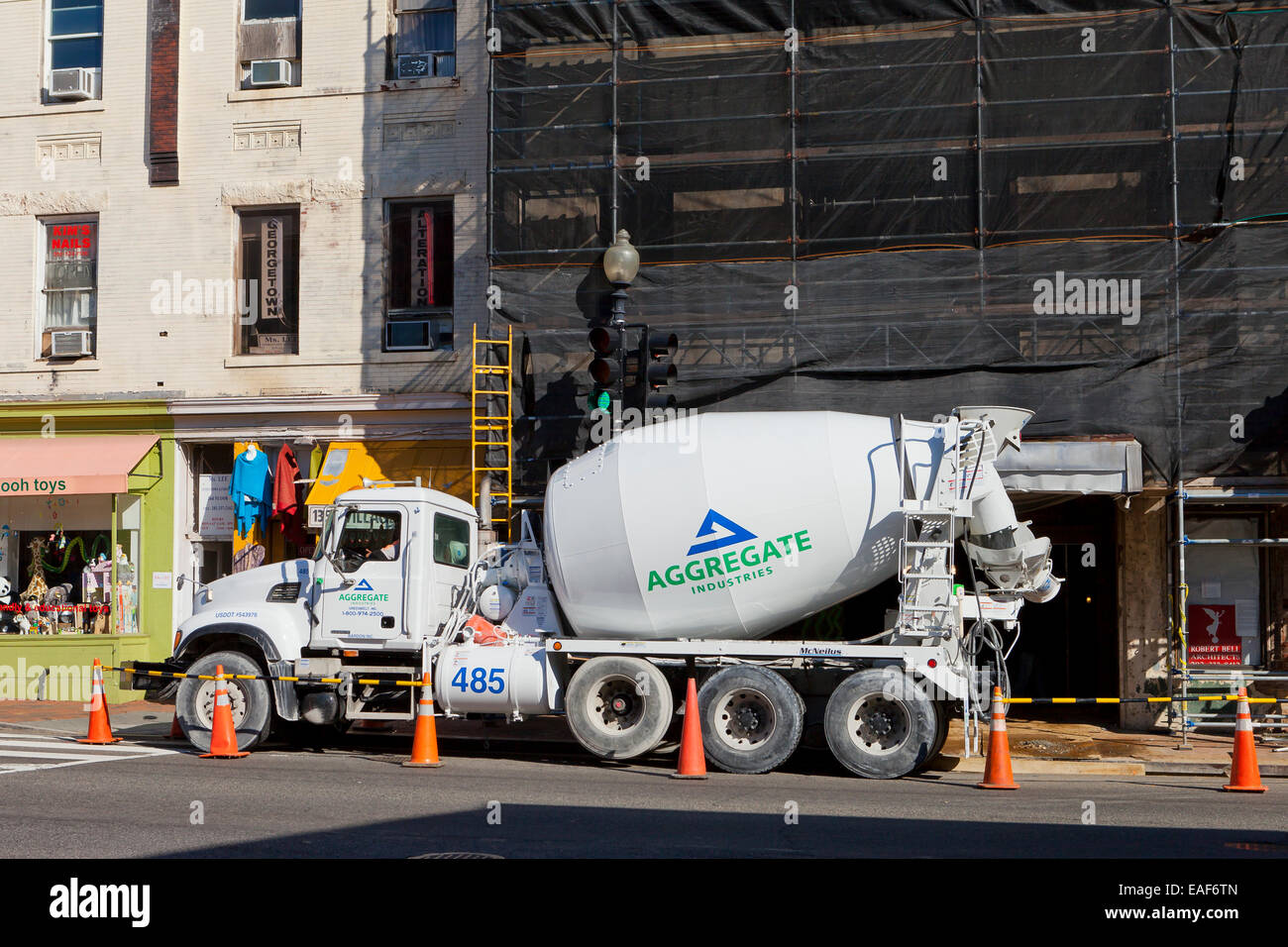 Reardischarge concrete transport truck on construction site USA