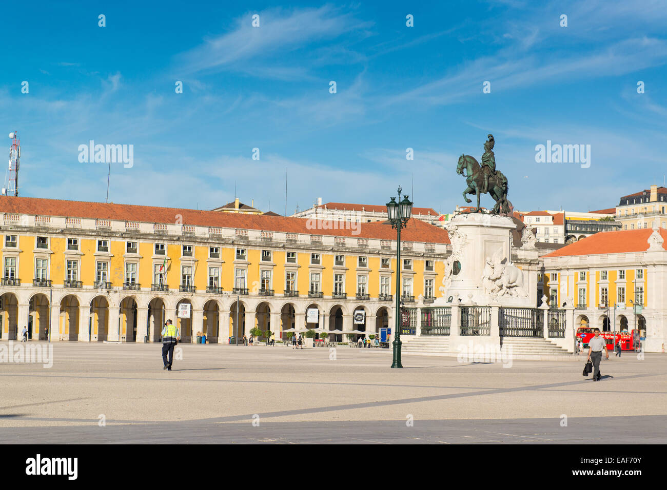 Praça do Comércio (Commerce Square), Lisbon, Portugal. Statue of King José I, by Machado de Castro (1775). Stock Photo