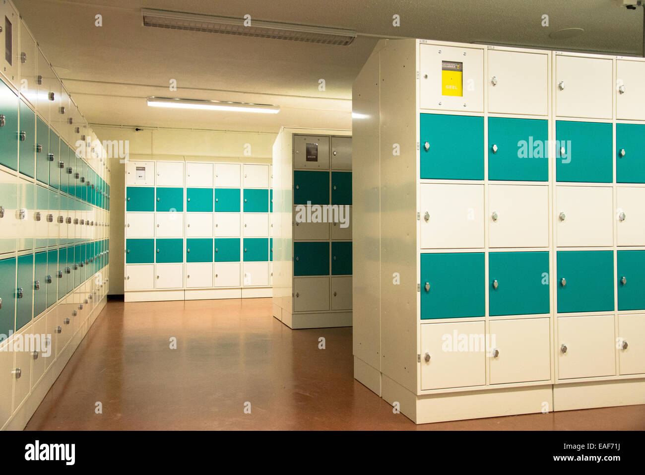 rows of automatic lockers at school Stock Photo