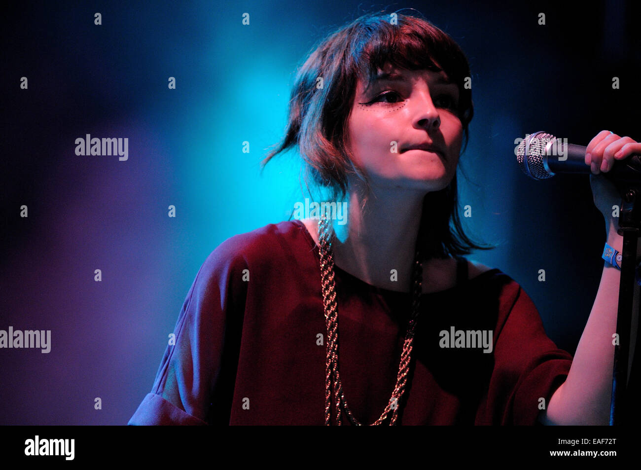 BENICASIM, SPAIN - JULY 21: Lauren Mayberry, vocals an synthesizers of Chvrches band, performs at FIB. Stock Photo