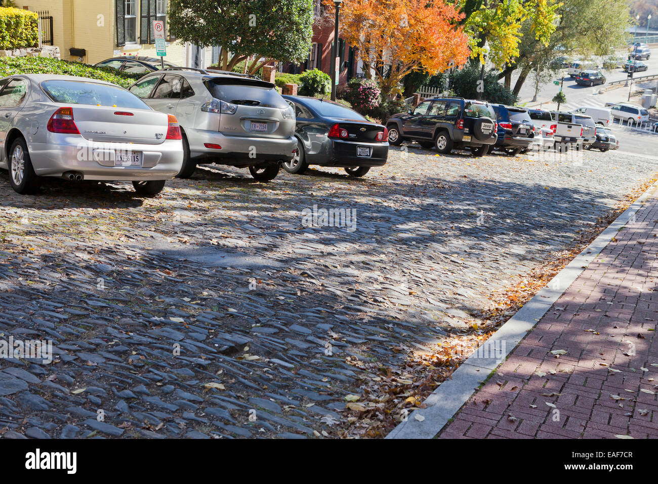 Steep cobblestone street - Georgetown, Washington, DC USA Stock Photo