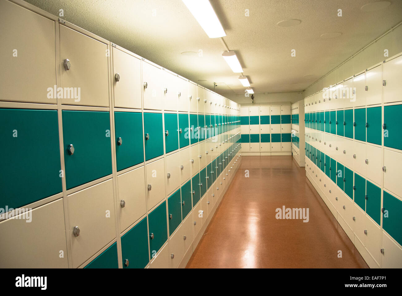 rows of automatic lockers at school Stock Photo