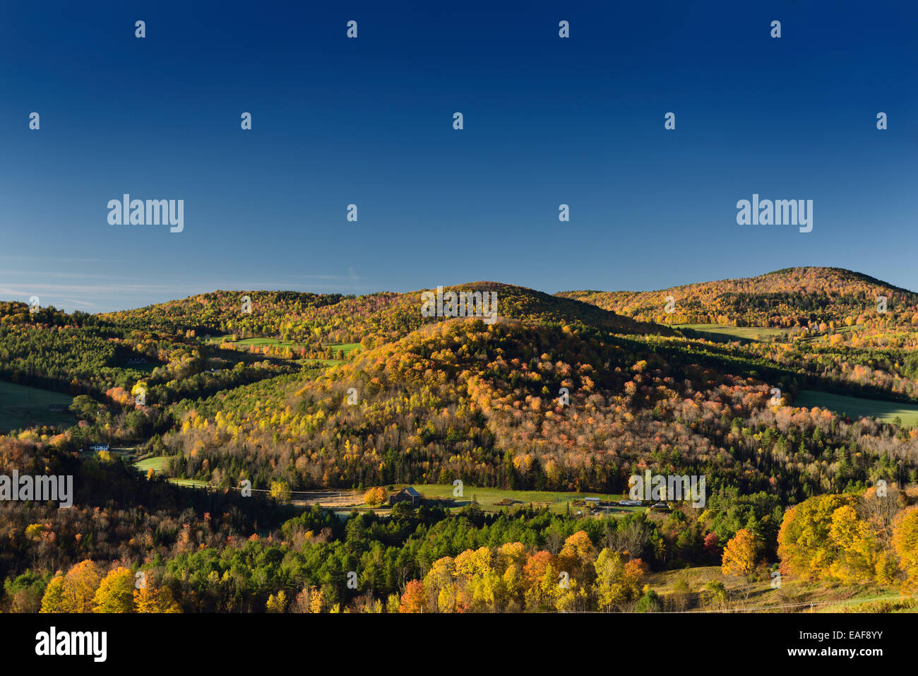 Center near Peacham Vermont USA rolling hills at sunrise with