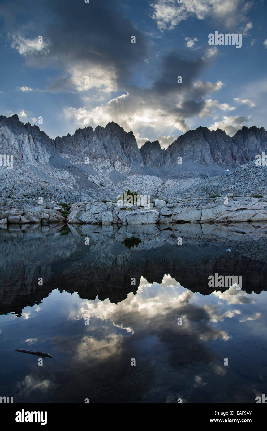 Sierra Nevada mountain lake in Dusy Basin with Palisade Mountains Stock Photo