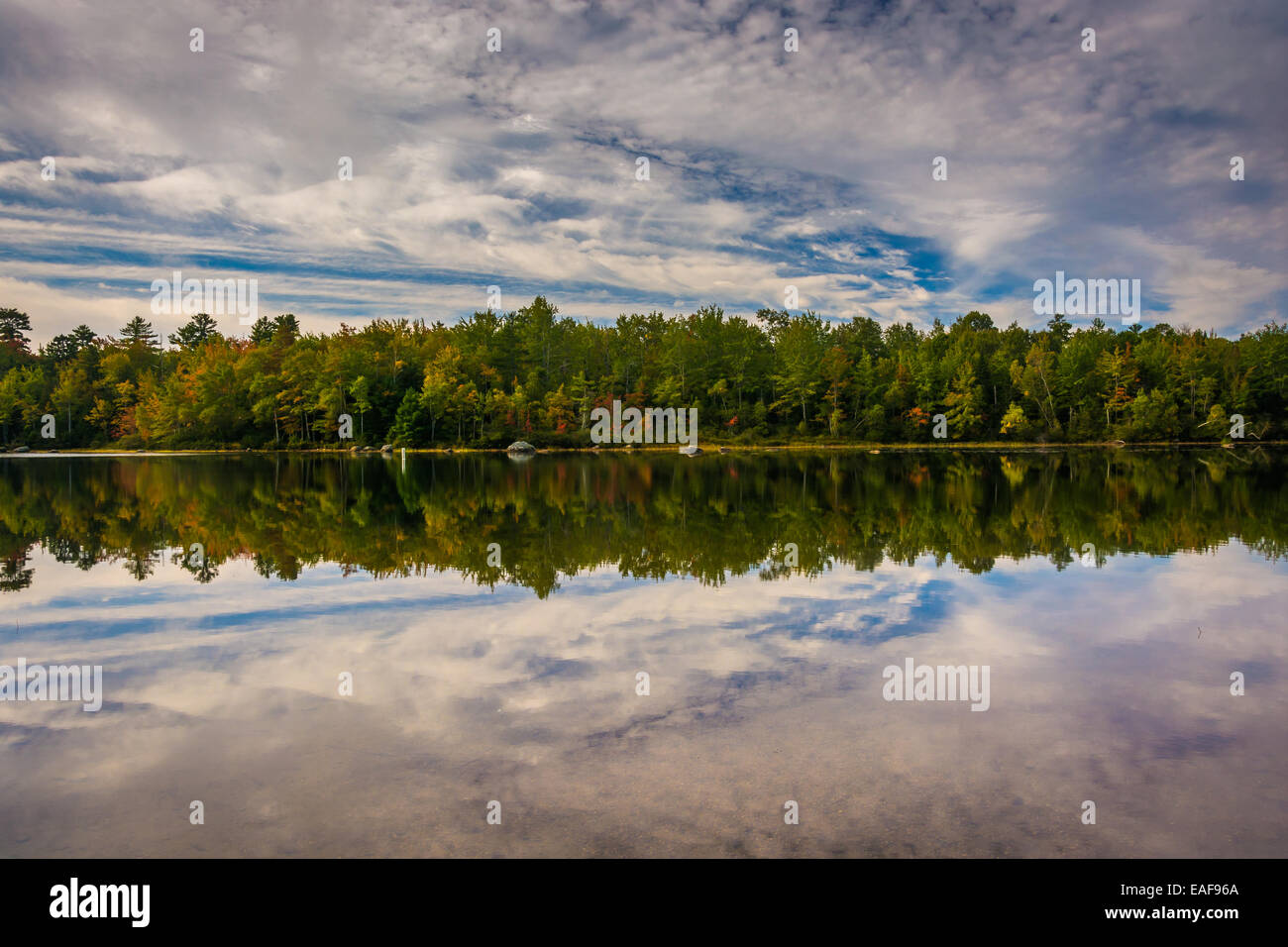 Early autumn reflections at Toddy Pond, near Orland, Maine Stock Photo