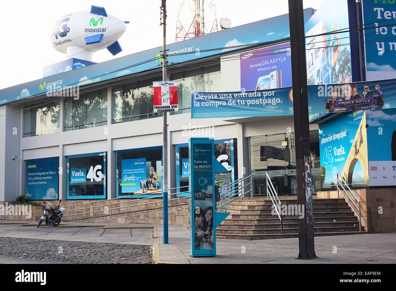 Movistar branch office and store on Ejercito avenue on September 7, 2014 in Arequipa, Peru Stock Photo