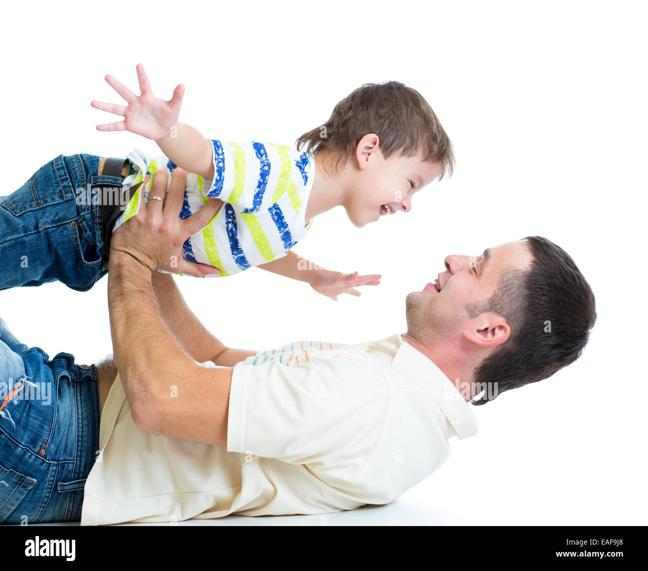 kid son and dad having fun pastime Stock Photo